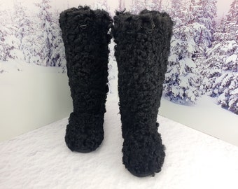 Black curly sheep high fur boots Long fur boots