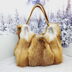Real red fox fur shopping bag Women genuine fur purse