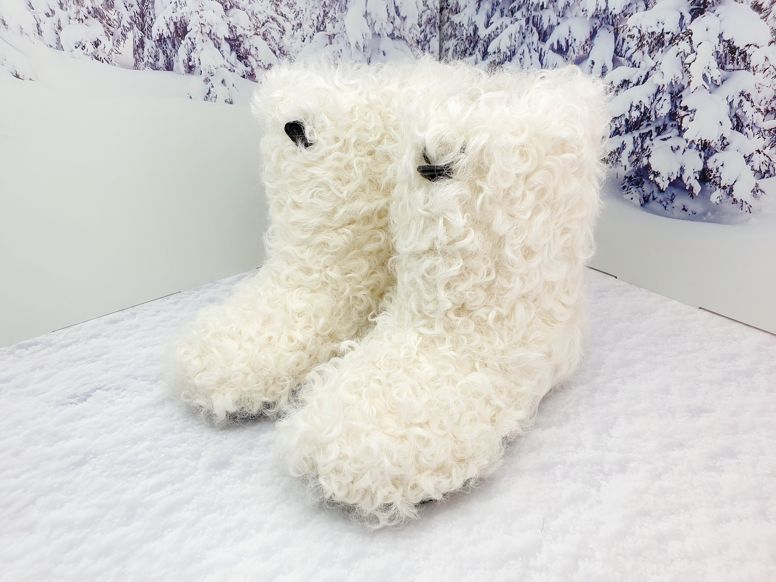 White Curly Women Winter Sheep Fur Boots From Kalgan Lamb Etsy