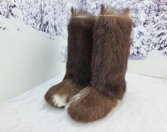 SALE 39 EU 8-8.5 US Real brown fur boots Women mukluks  Eskimo boots