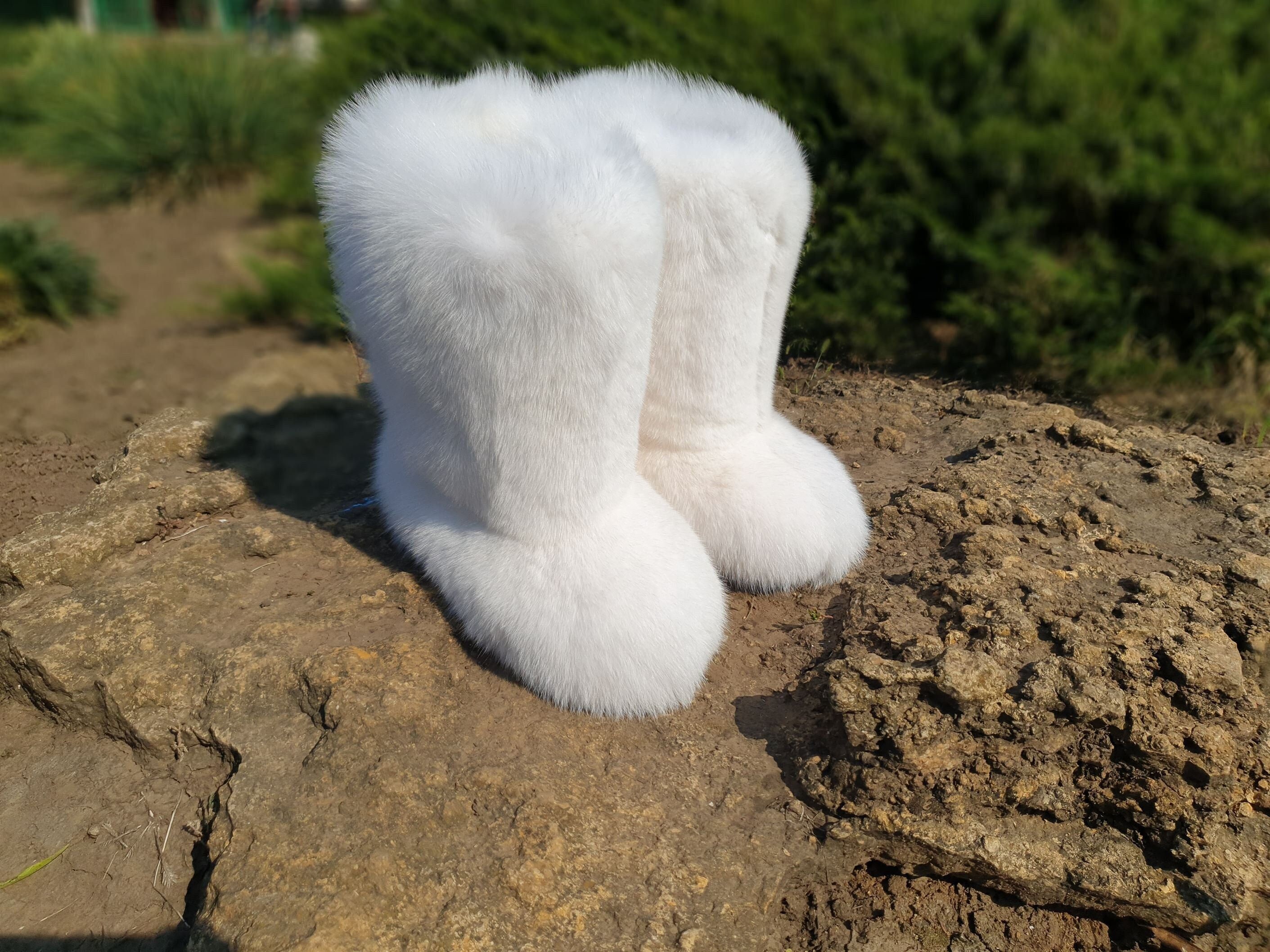White Real Polar Fox Fur Boots Blue Ice Fox Women Winter Boots