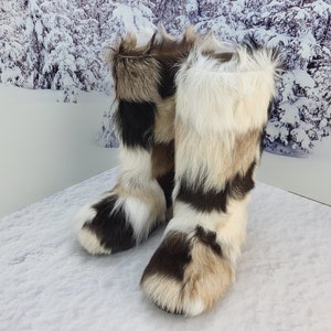 Geiten winterbontlaarzen voor dames, patchwork snowboots van echt gezellig bont