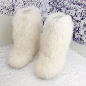 White Fur Boots for Women, Long Fur Boots, Yeti Boots, White Colour ...