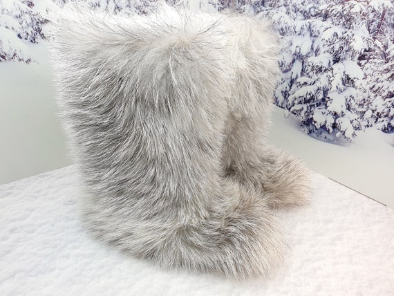 Gray Super Fluffy Goat Fur Women Boots 