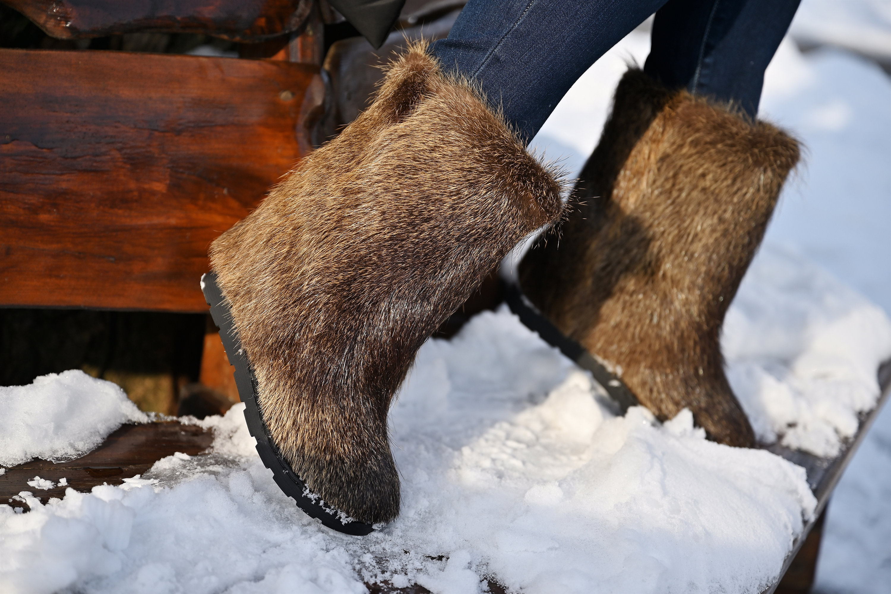 Women's Nutria Waterproof Fur Winter Boots Brown Mukluk 