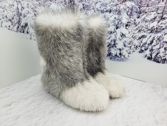 38 EU 7 7.5 US Gray Furry Real Goat Fur Boots Women Winter Snow
