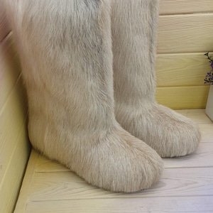 Genuine high fur winter boots,mukluks, snow furry yeti boots, light brown/white colour fur boots image 8