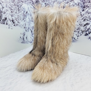 40 EU 9-9.5 US Damskie zimowe buty futrzane Prawdziwe kozie futro buty yeti Długie buty futrzane
