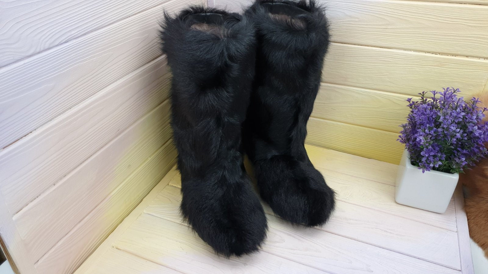 Black Genuine Goat Fur Snow Boots After 