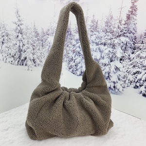 Hobo bag Real lamb fur teddy shoulder bag Plush Women purse