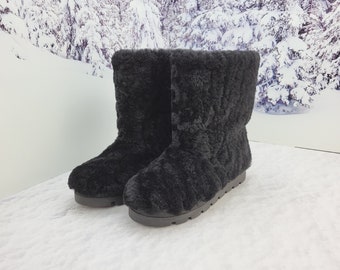38 EU 7-7.5 US Black winter boots for women, snow sheepskin boots,  ankle cozy boots