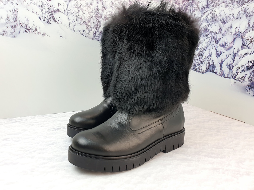 Pelz Damen Stiefel Schwarz GefÃ¼ttert Winter Gummistiefel Derbe