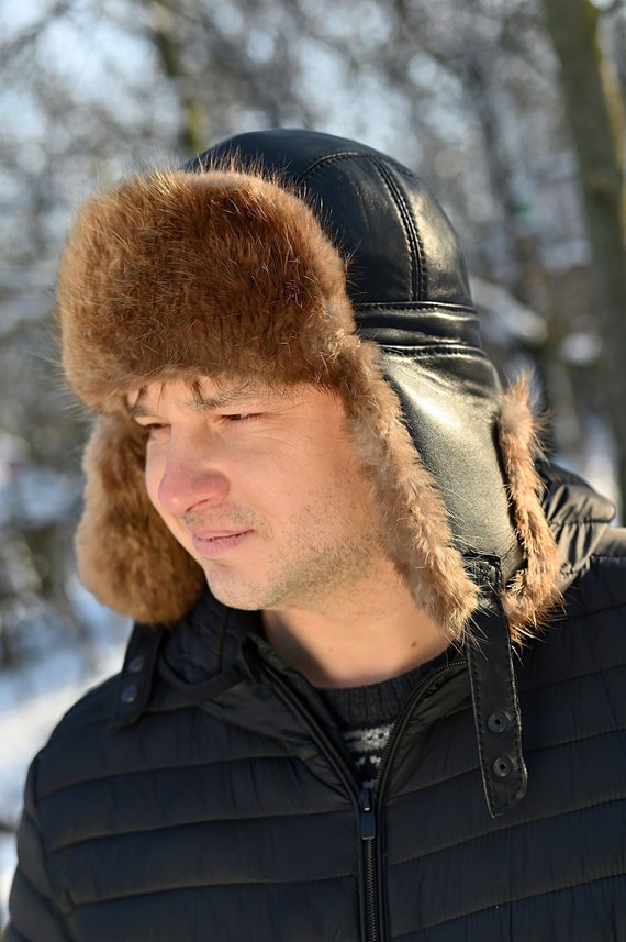 Cappello da aviatore in pelliccia di castoro per uomo Berretto in pelle  paraorecchie colbacco russo -  Italia