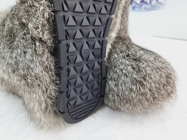 33 EU Gray kids fur winter boots cozy soft rabbit fur youth boots, girls snow boots, yeti boots for kids, children mukluks image 9