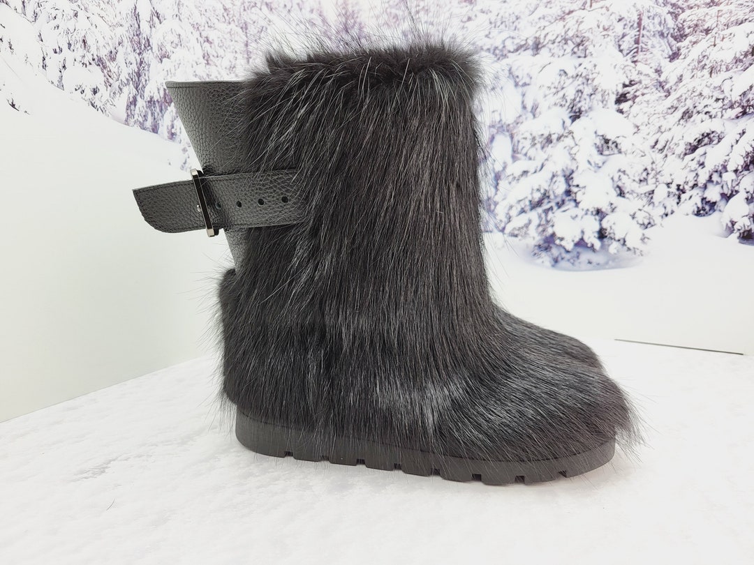 Super Shaggy Yeti Goat Fur Boots New Apres Ski Boots Snow Women Boots 