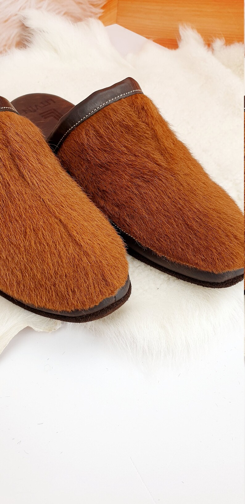 Brown Slippers Men's House Shoes Leather Etsy