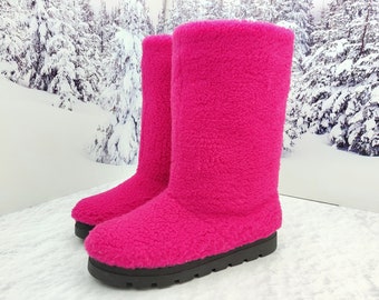 Fuchsia sheepskin women winter fur boots Eskimo snow boots