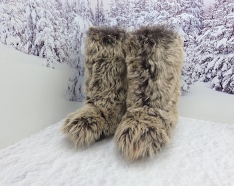 Bottes hautes en vraie fourrure de Toscane, bottes d'hiver mouton eskimo pour femmes