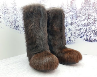Brown goat fur men winter boots Mukluks Snow boots