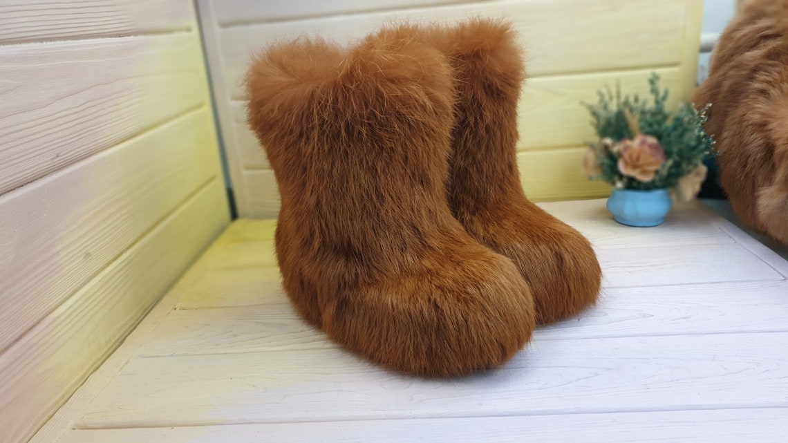 Botas de invierno de piel de los niños botas de conejo de Etsy