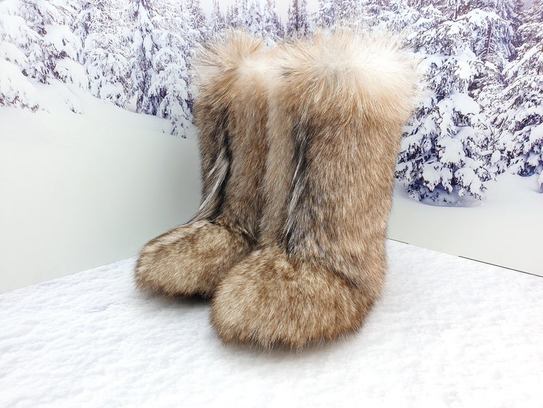 brown real fur boots