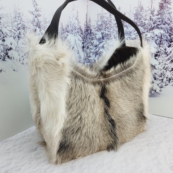 Sac fourre-tout en vraie fourrure de chèvre Grand sac de shopping en fourrure Sac à main pour femme