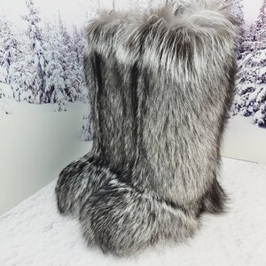 Gray Silver Fox Fur Boots Exclusive Winter Boots for Women - Etsy