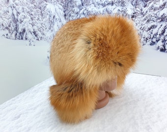 Real Red Fox Fur Women Winter Trapper Hat Ushanka Style Ears Flap