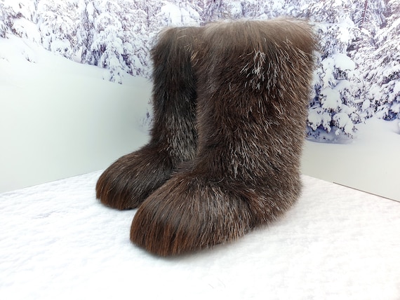 Bruine geit hoge bont laarzen Dames mukluks Eskimo laarzen - Etsy Nederland