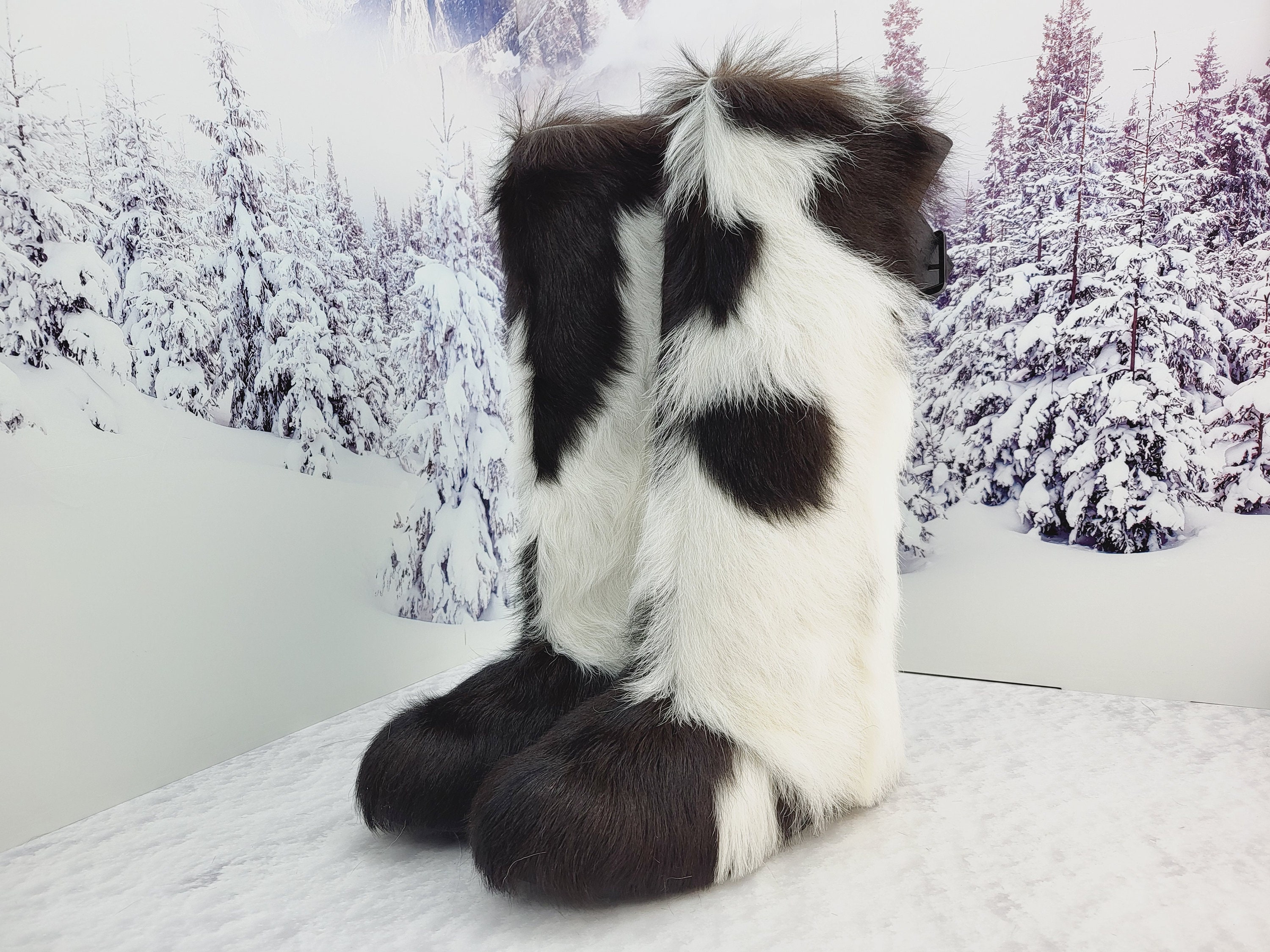Knee Brown white goat fur women winter boots Yeti boots Long Handmade by  LITVIN