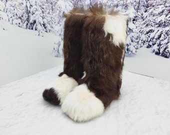 SALE 41 EU 10US brown white real goat winter fur boots for women