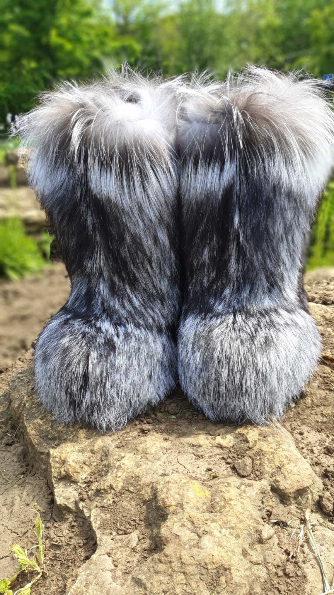 Gray silver fox fur boots Exclusive winter boots for women Etsy