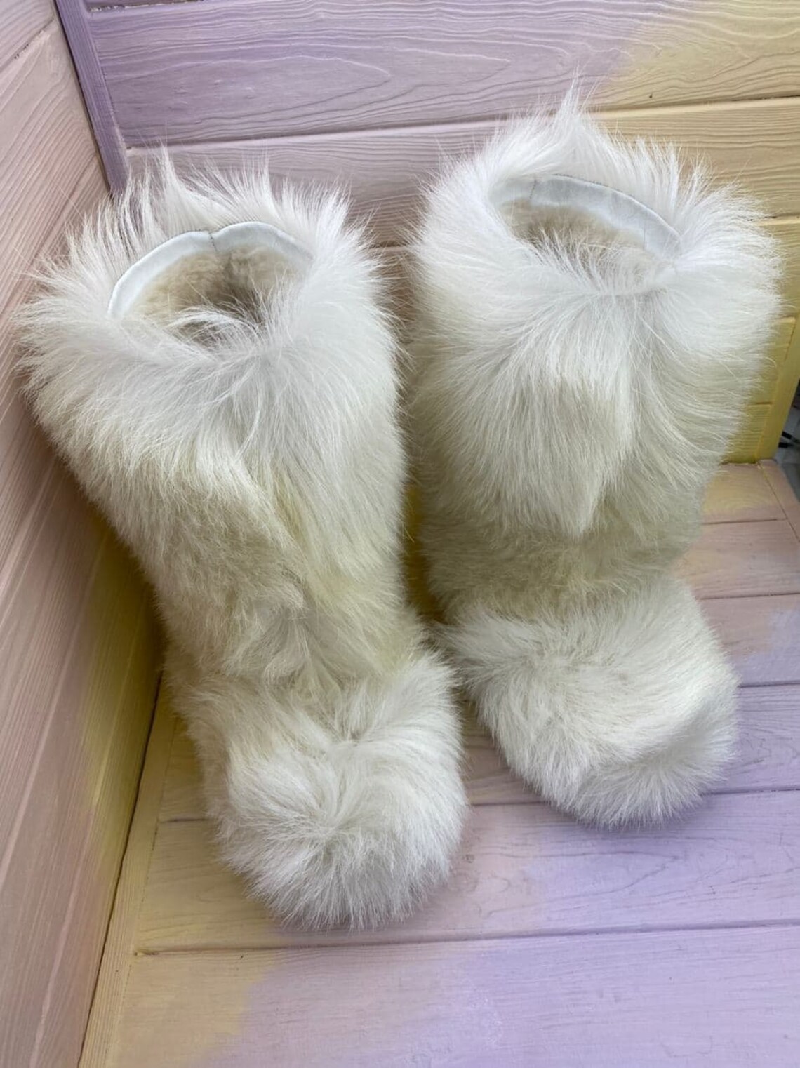 White long goat fur boots 40 EU US 9 size boots mukluks Etsy
