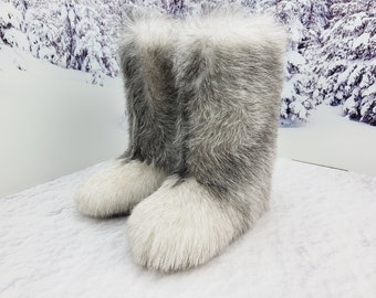 38 EU  7-7.5 US Gray furry real goat fur boots Women winter snow boots