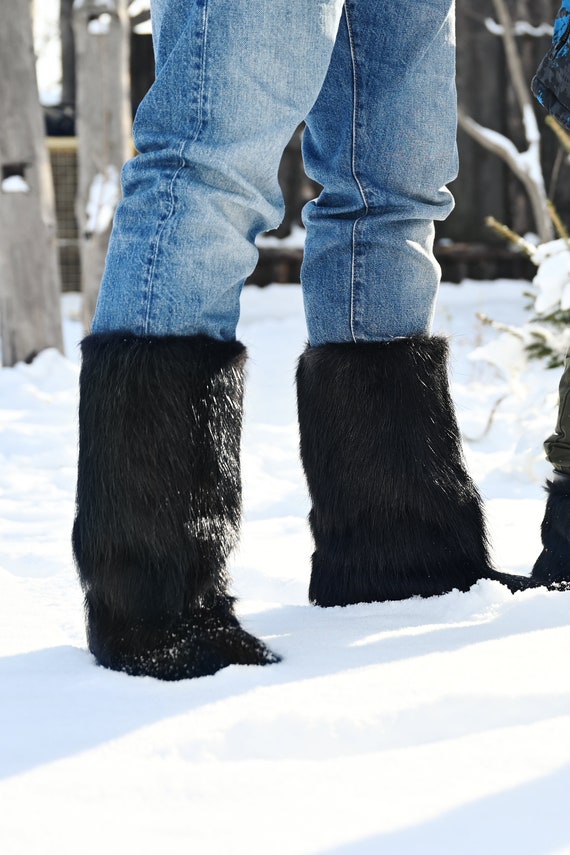 Black snow boots for men,viking boots, yeti boots, furry snow boots, winter  boot