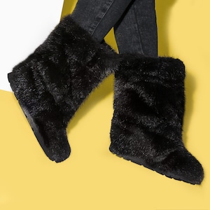 Zwarte muskus bever bont laarzen voor vrouwen, model "mink", Harige laarzen, lange laarzen, hoge winter laarzen, Eskimo, sneeuwlaarzen LITVIN