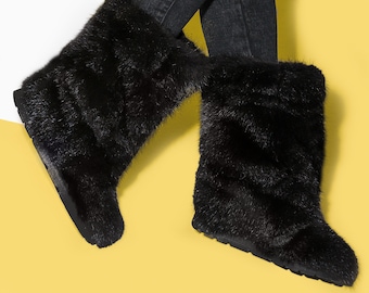 Black musk beaver fur boots for women, model &quot;mink&quot;, Furry boots, long boots, high winter boots, Eskimo,snow boots LITVIN