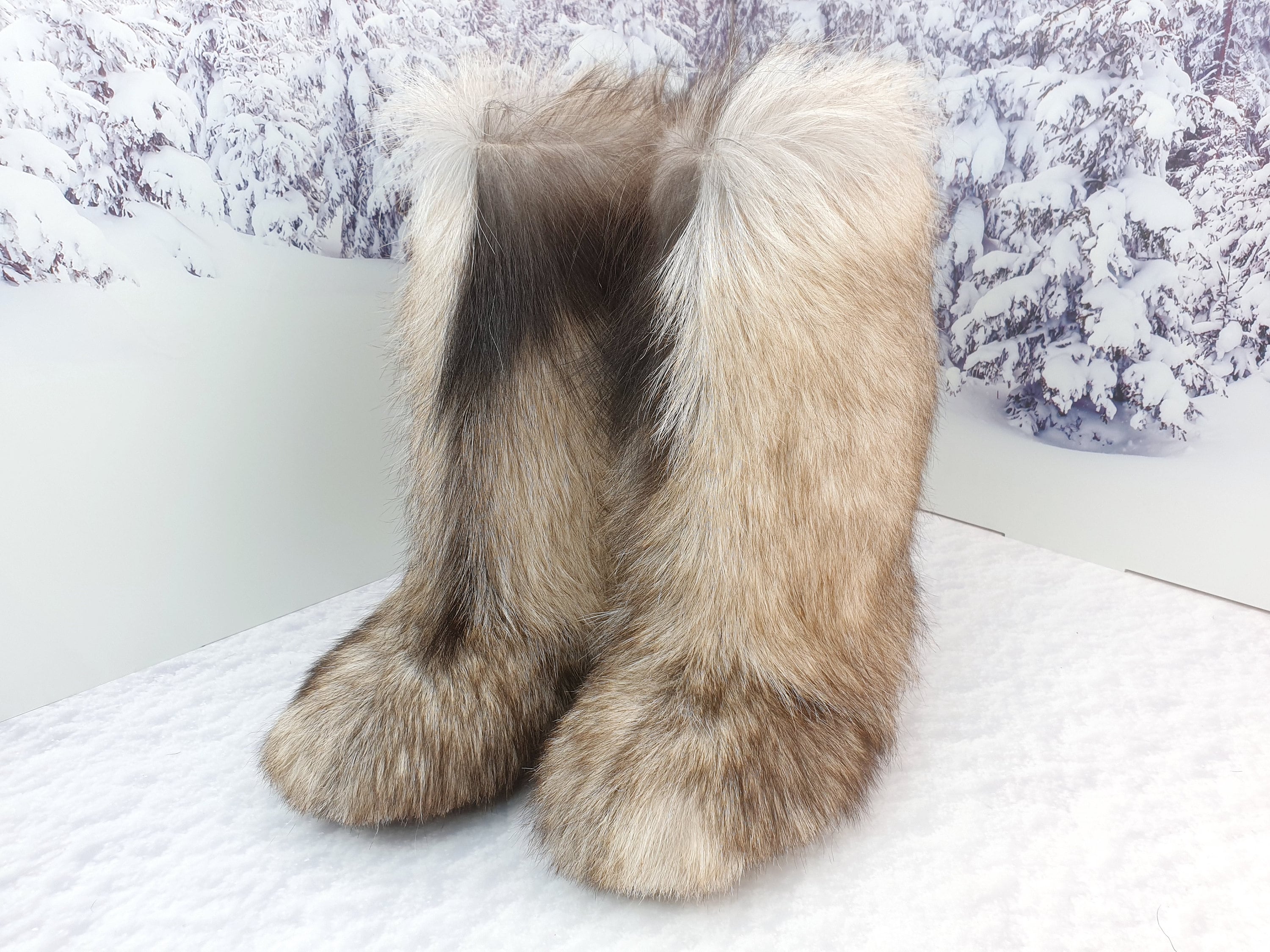 Knee shaggy women yeti boots Winter real goat fur Yeti boots Long fur boots