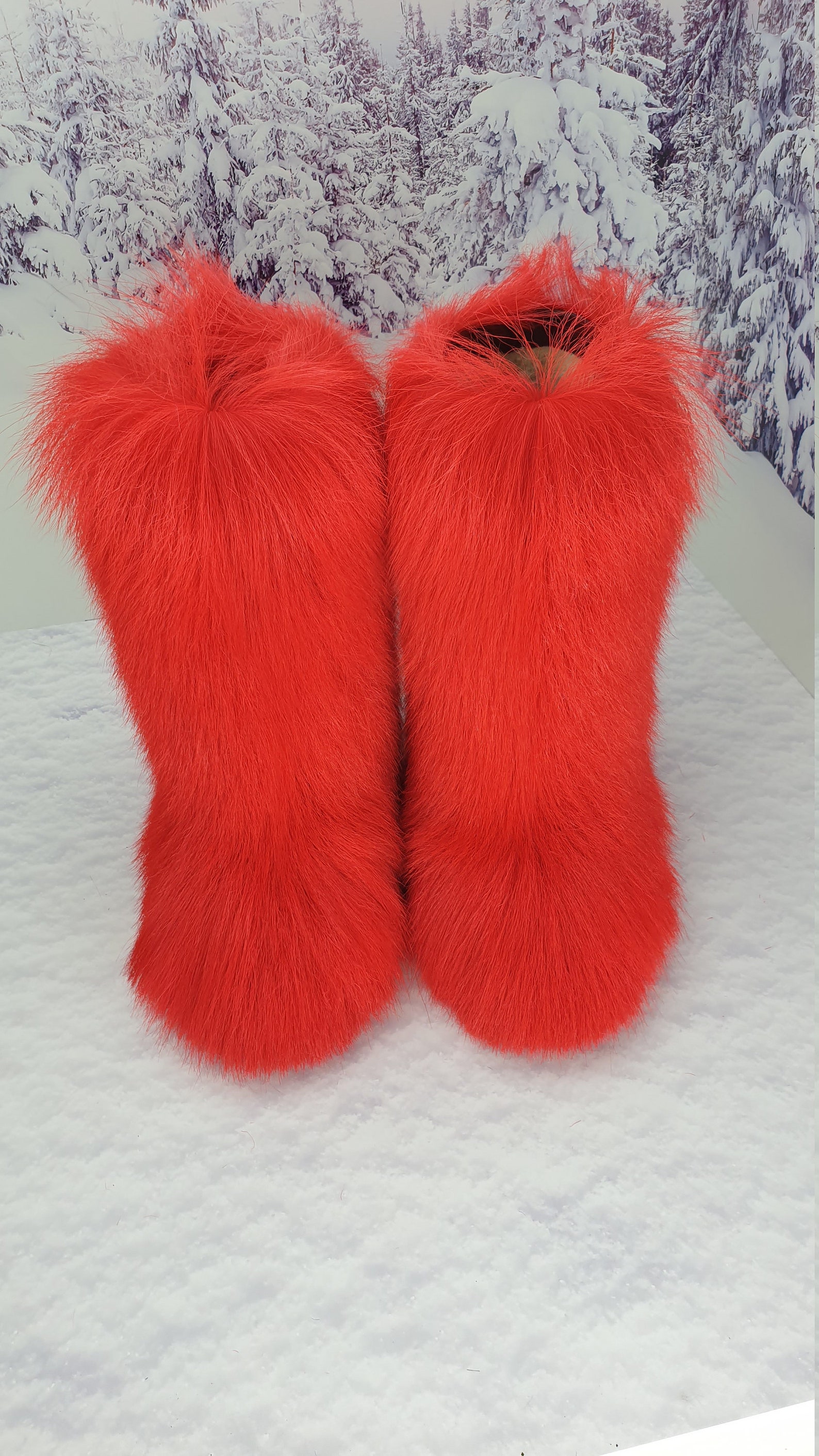 Gorgeous red real goat fur winter boots for women Long fur | Etsy