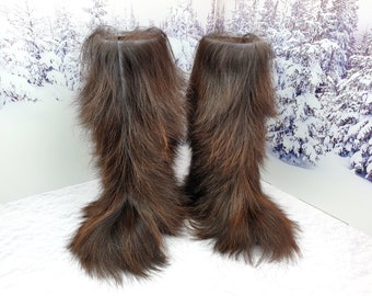 Knee shaggy women yeti boots Winter real goat fur boots Long fur boots