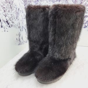 Waterdichte bontlaarzen voor dames, musk beaver mukluks, gezellige lange laarzen