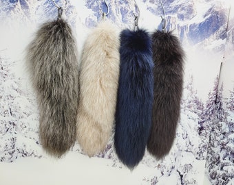 Real polar Fox Tail for costumes Fur keychain Large bushy tails