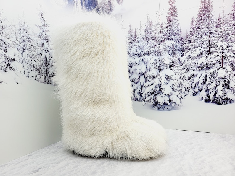 White Goat Fur Knee Yeti Fur Boots Winter High Fur Boots Etsy