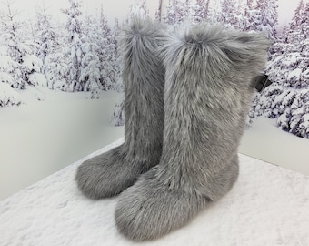 Gray, green, black men goat fur winter boots Viking snow boots Men mukluks