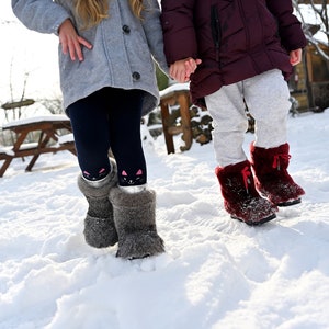 33 EU Gray kids fur winter boots cozy soft rabbit fur youth boots, girls snow boots, yeti boots for kids, children mukluks image 3