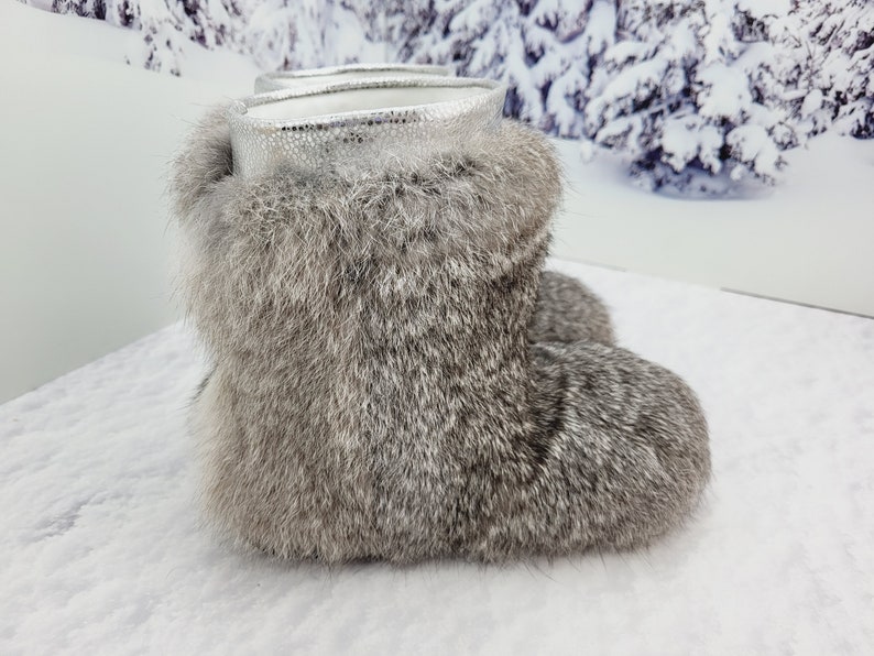 33 EU Gray kids fur winter boots cozy soft rabbit fur youth boots, girls snow boots, yeti boots for kids, children mukluks image 6