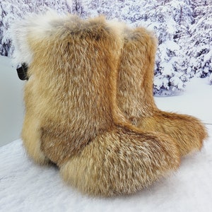 Short Fox fur winter boots for men, viking boots,Snow boots,Eskimo mukluk boots, Father gift