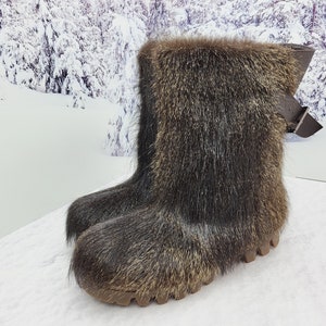 Waterproof Short Real nutria fur men winter boots Mukluk Snow Viking Boots