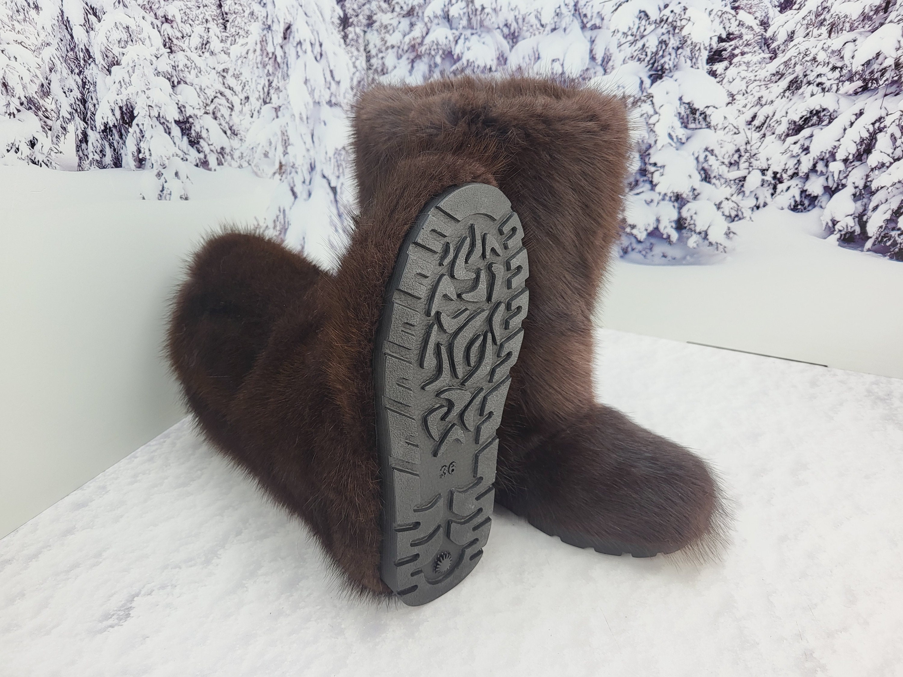 SALE 36 EU 5 (5.5) US Waterproof Brown Musk Beaver Fur High