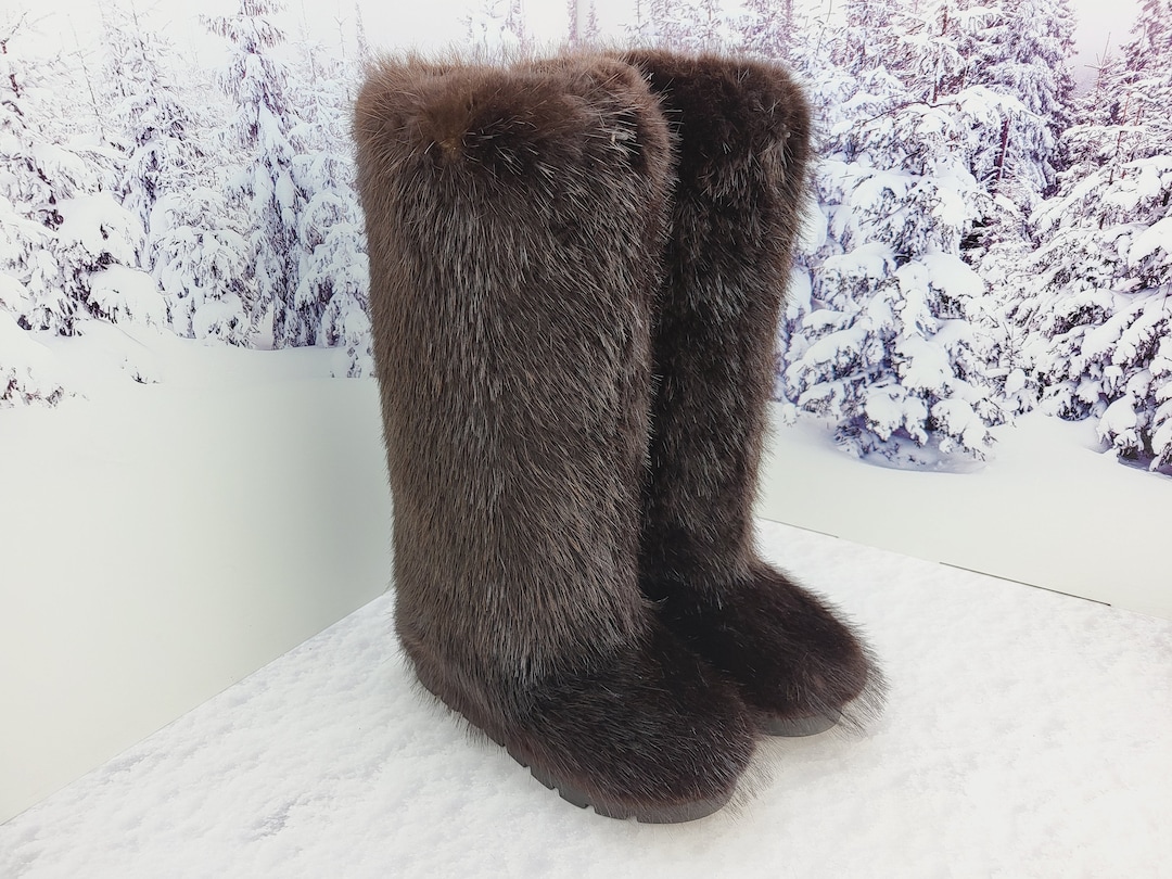 High Brown Beaver Fur Boots for Women Knee Winter Boots Snow Boots - Etsy  Israel